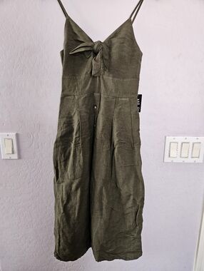 Express Olive Green Midi Dress with Front Tie